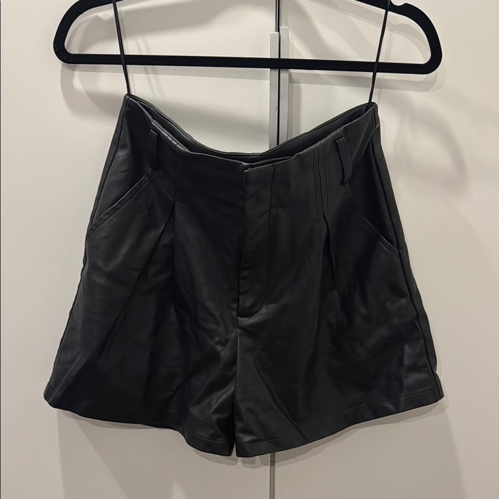 Lucy Paris High Waist Black faux leather Women's Shorts